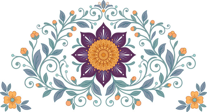 Classic vintage baroque floral border on blue background vector
