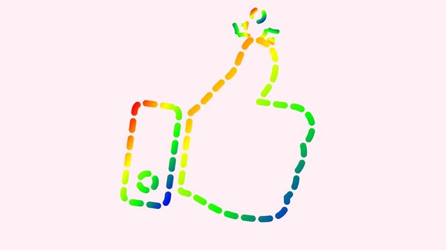 Thumbs Up Dashed Stroke Rainbow Hand Gesture Like Animation