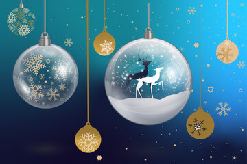 Hanging Ornaments-Yule, Winter, Holiday, Season Greetings, globes, ornaments, tree ornament, deer, snow,  © Gela
