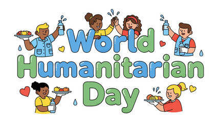 Fototapeta premium World Humanitarian Day Celebration: Diverse group of people celebrating World Humanitarian Day, holding plates of food and bottles of water, sharing a moment of joy and togetherness.