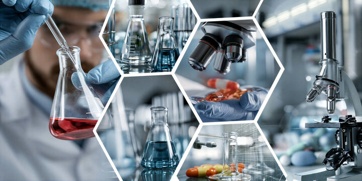 a montage of Research Science and Technology images in a grid formation separated by a white keyline creating a dynamic layout
