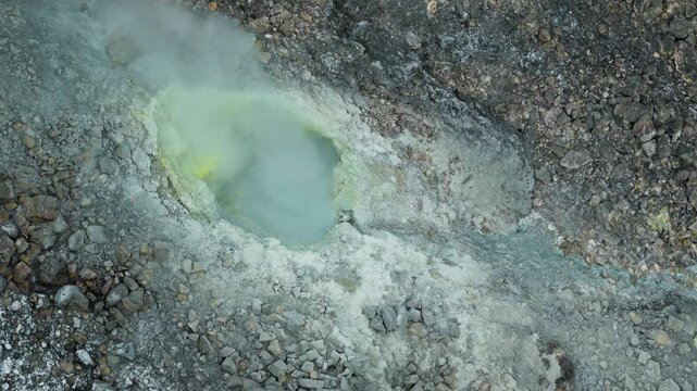 Aerial view of Volcanic crater steam emission