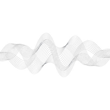 Abstract composition of thin monochromatic charcoal-grey cosine waves arranged in rhythmic parallel patterns on a solid white background, data flow concept