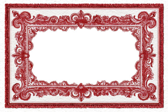 Ornate red border on white background isolated on transparent background.
