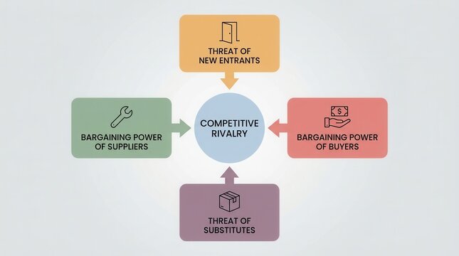 Five Forces Framework for business strategy analysis and competitive rivalry evaluation.