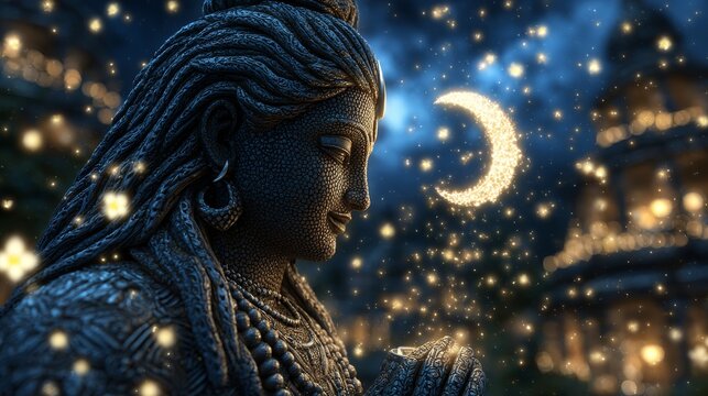 Devotional worship of shiva under the moonlight hindu belief spiritual environment inner peace concept