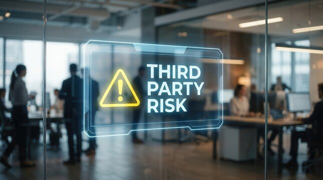 Cybersecurity warning alert system for third party risk management identifying vendor threats.