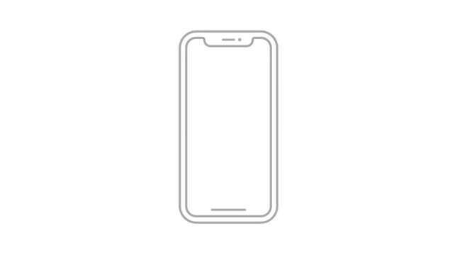 Outline of a smartphone against a white background with a subtle gray line at the bottom and a small notch at the top.