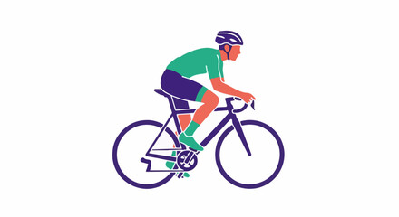Fototapeta premium Minimalist illustration of a cyclist in motion on a bicycle, isolated on a white background