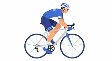Fototapeta premium A cyclist in a blue uniform races on a bicycle, leaning forward