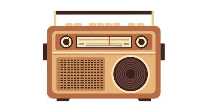 A vintage transistor radio with a retro design, featuring a speaker and tuning dial