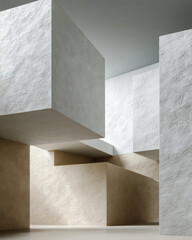 Naklejka premium Abstract architecture interior concrete wall shadow minimalist geometric forms with monumental blocks, soft daylight, modern calm space