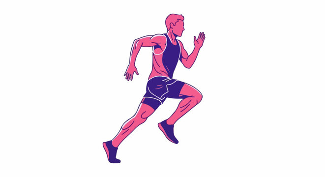Vibrant graphic illustration of a male runner in mid-stride, highlighting athletic form and movement