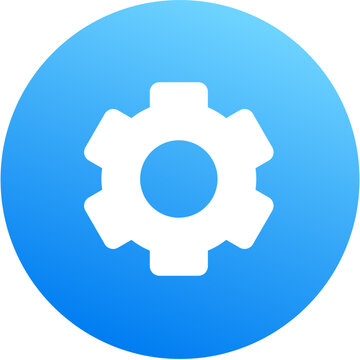 Vibrant blue cog gear settings icon round badge mobile flat