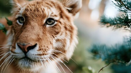 Obraz premium This stunning close-up captures the powerful gaze of a tiger in its natural habitat, emphasizing the majestic beauty and intricate details of its striking features and fur.