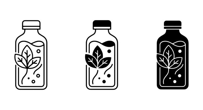 Herbal Infusion Bottles, Botanical Elixir Vials, Organic Liquid Containers, Health Drink Icons