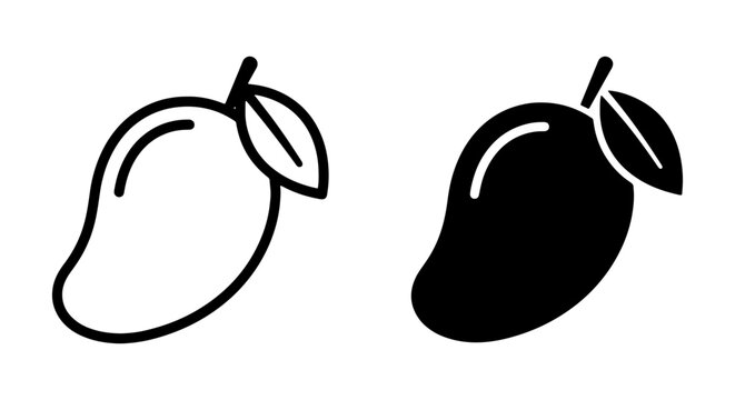 Mango Icon Set, Tropical Fruit Outline and Solid Silhouette Vector Graphics, Fresh Food Symbol for Healthy Eating and Summer Designs