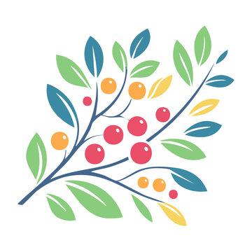 Flat design illustration of berry branch with colorful berries and