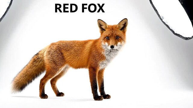 High quality footage of a red fox standing in a studio with white background for wildlife nature