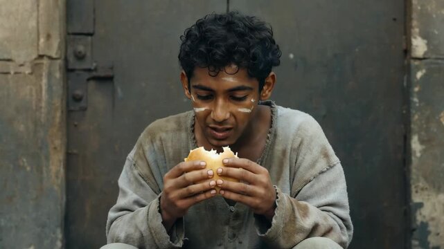 Close-up of boy eating outdoors