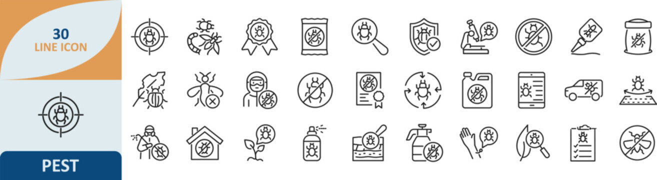 Pest control and extermination line icons with non toxic extermination sanitation environmental treatment protection cleaning maintenance management prevention sanitary facility chemical