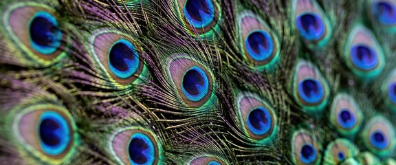 Obraz premium Vibrant Peacock Feathers Displaying Iridescent Blue and Green Patterns