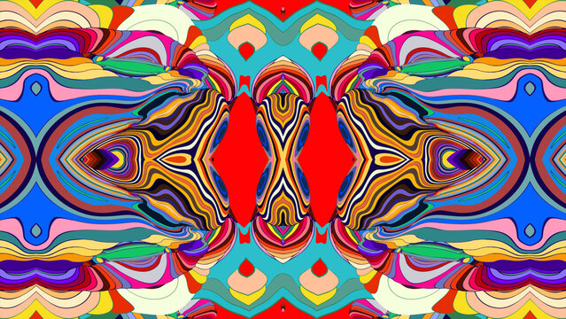Colorful abstract symmetrical pattern with vibrant geometric shapes
