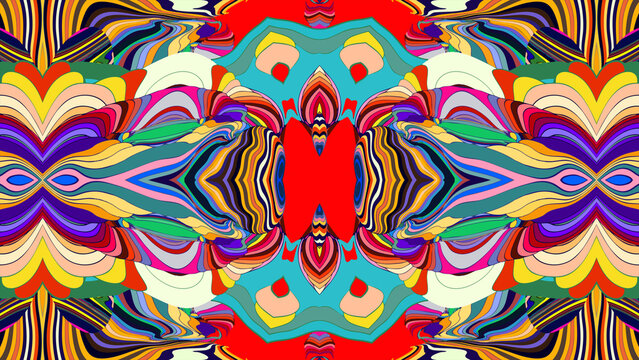 Colorful abstract psychedelic pattern with vibrant geometric shapes