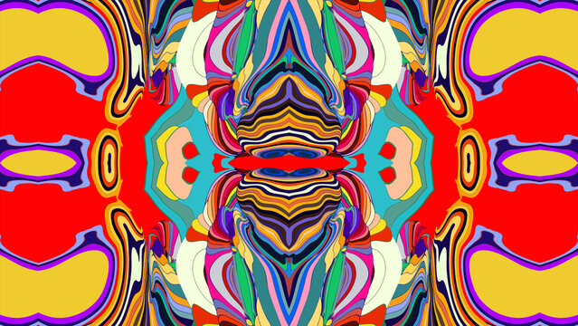 Colorful abstract symmetrical pattern with vibrant swirling shapes