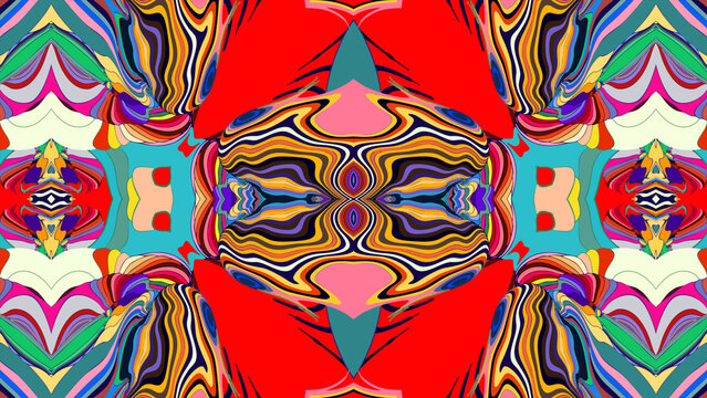 Vibrant abstract kaleidoscope pattern with bold colorful swirls