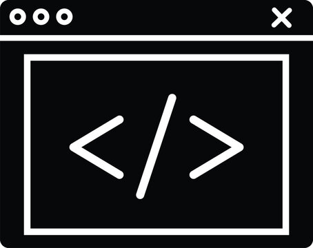 Black and white of a browser window with code symbols coding programming web development