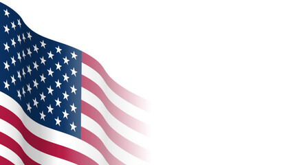 Fototapeta premium Vector waving Flag of the United States of America. Waving American, USA flag with empty, blank, copy space on transparent background. Design element for sale, discount, web. Place for your text