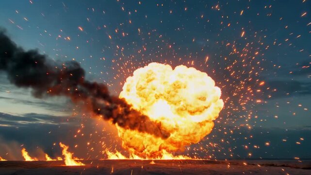 Outdoor explosion flame special effect violent explosion shock wave