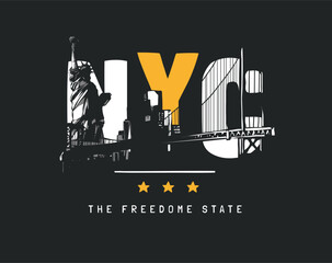 NYC slogan city landmarks silhouette graphic vector illustration - drawn by hand not generative AI © tsuponk