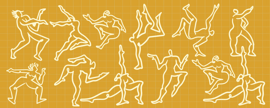 White Outline Breakdance and Hip Hop Dance Moves Collection Vector