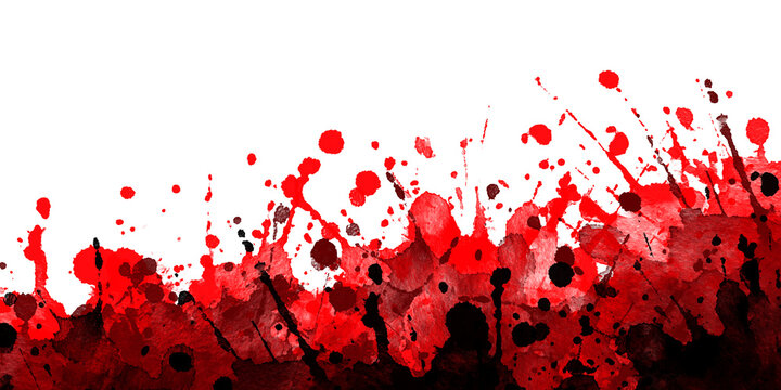 Red and black paint splatters and drips border isolated on transparent background