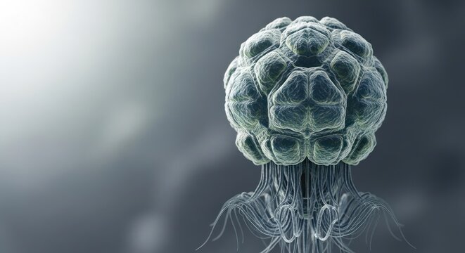 Microscopic View of a Bacteriophage Virus Attacking Bacteria.