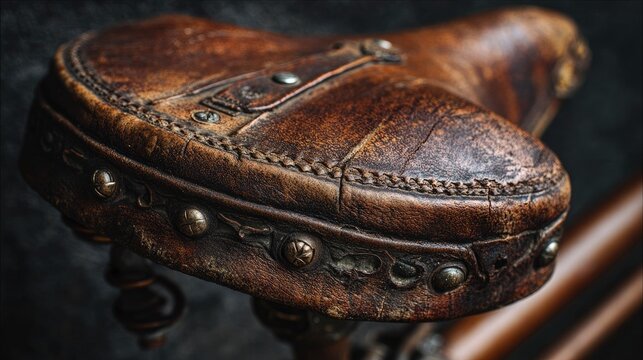 Aged leather bicycle saddle