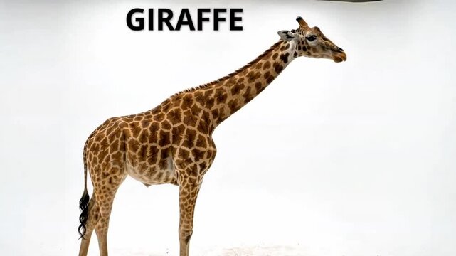 Graceful giraffe with distinctive patterned coat stands tall against a clean white background showcasing its long neck and elegant silhouette in a studio setting