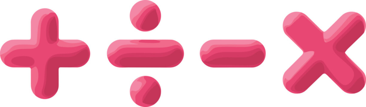 Pink 3D Math Symbols Plus Minus Multiply Divide Icons for Education VectorPink 3D Math Symbols Plus Minus Multiply Divide Icons for Education Vector