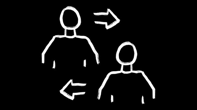 Player substitution hand drawn animation, soccer player switch, animated illustration football change, motion design cartoon scene, white doodle on black