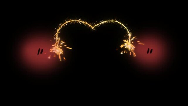 Sparkler light forms a glowing heart shape against a deep black background, creating a festive atmosphere for romantic celebrations and special events that require a touch of radiant warmth and joy.