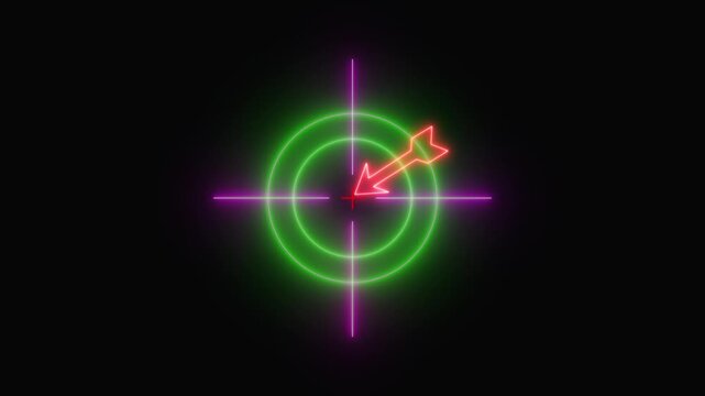 Glowing neon light target icon animation. Military training, Military target icon animation on black background. Crosshair, gun aim, sniper target.4k animation ....