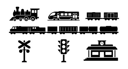 Obraz premium Train icon set silhouette, white background