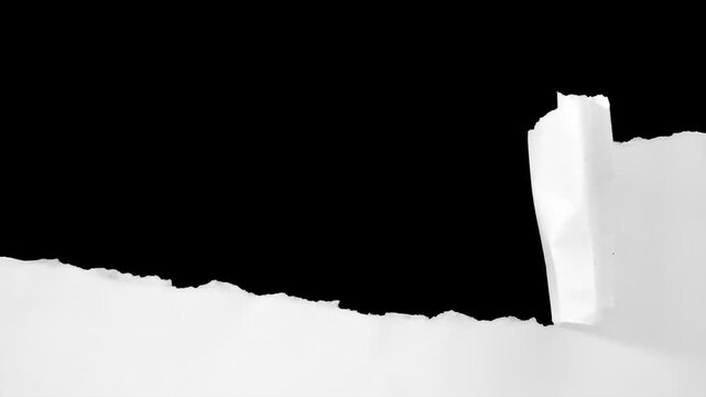 Paper ripped horizontal reveal stop motion footage isolaed on black backgrounds