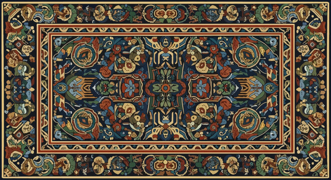 Intricate Traditional Persian Rug Pattern with Ornate Floral and Geometric Motifs