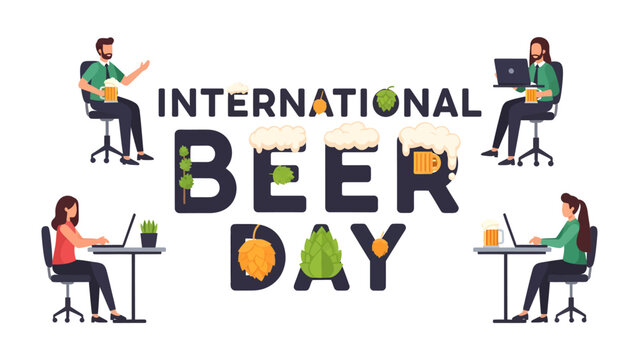 International Beer Day Celebration: People enjoy a refreshing beer at their workspace, celebrating International Beer Day with a lighthearted and festive atmosphere.