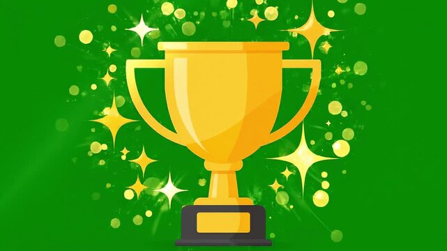 Golden Trophy with Sparkling Stars Green Background Vector Illustration for Awards Concept Template