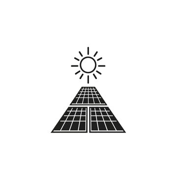 Pyramid-Shaped Solar Panel Array Collecting Energy from Sun in Outline Style on Isolated White Background