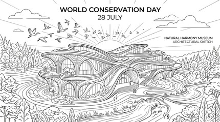 Fototapeta premium World Conservation Day illustration depicts eco-friendly architecture and nature